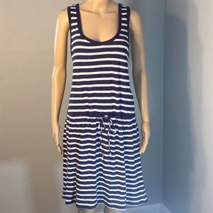 GAP BLUE WHITE STRIPED LINEN-MIX DRESS w/ pockets